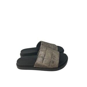 AEROSOLES Black Slide Sandals with Metallic Snakeskin Strap